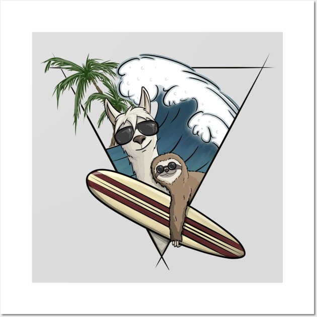 Surfer Llama And Sloth Wall Art by SkizzenMonster